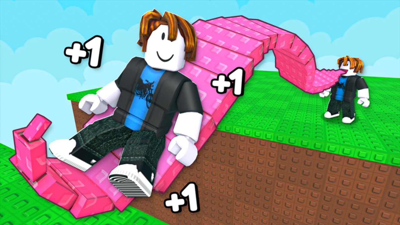 Zwei Spieler nutzen eine pinke Zungenbrücke, um in Roblox +1 Tongue Escape eine Lücke zu überqueren